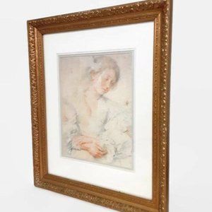 Young Woman With Crossed Hands By Paul Rubens, Gilded Wooden Frame